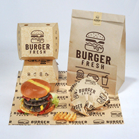 Feuilles d'emballage pour hamburgers jetables résistantes à la graisse, personnalisables, boîtes en kraft américaines à double couche sans pli et sacs en papier à emporter