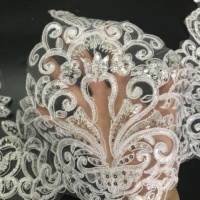 DIY robe de mariée broderie florale ivoire maille dentelle garniture avec paillettes LT2593B