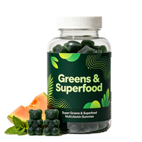 Gummies véganes super fruits et légumes, 35+ ingrédients entiers, sans sucre, multivitamines vertes pour le bien-être, 60 unités