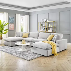 Conjunto de sofá modular en forma de U, sofá Seccional de cuero comercial moderno de estilo nórdico, sofá de nube de terciopelo profundo gris