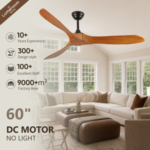 Ventilateur de plafond en bois massif de 60 pouces sans lumière, 3 pales, moteur DC, télécommande, réversible, silencieux, pour grand salon - Product Image 1