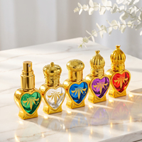 Flacon de parfum en verre en forme de cœur de 5 ml avec motif feuille d'or, bouchon à vis, emballé en carton, applicateur à bille pour vaporisation, mini flacon rechargeable