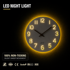 <span class=keywords><strong>Reloj</strong></span> de <span class=keywords><strong>Pared</strong></span> Moderno, Simple, <span class=keywords><strong>Blanco</strong></span>, Silencioso, de Madera, con Luz LED, <span class=keywords><strong>Reloj</strong></span> Redondo de Lujo de MDF para Decoración de Sala de Estar, Logotipo Personalizado - Product Image 2