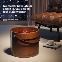 Baignoire portable en bois pour les pieds avec poignées en cuir sans couture, design de baril en bois poli à la main pour usage domestique et massage des mollets