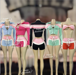 Peeqi HR25029 nuovo sportivo sportivo Set tre pezzi da <span class=keywords><strong>donna</strong></span> stampato Cardigan con cerniera a maniche lunghe top Shorts 3 pezzi - Product Image 2