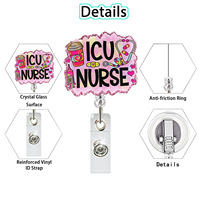 Porte-badge d'infirmière rétractable en acrylique scintillant A-028, vente chaude, avec rotation à 360° °   Clip de ceinture rotatif en forme d'alligator, cadeau de vacances
