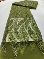 Tissu KC en dentelle africaine perlée et à sequins, maille respirante, infroissable, de luxe, avec broderie feuille ondulée, en tulle pour mariage et soirée