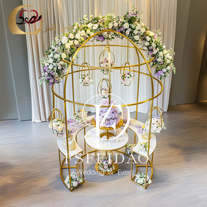 Hauteur dorée augmentant les tables d'affichage de gâteau de mariage pour l'événement d'anniversaire - Product Image 5