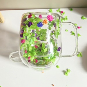 Tasse à café créative en verre double paroi, en borosilicate, écologique, moderne, résistante à la chaleur, avec effet sable mouvant et fleurs séchées - Product Image 6