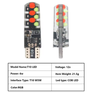 <span class=keywords><strong>T10</strong></span> W5w RGB LED Ampoule Télécommande COB Lampe Auto Éclairage Lampes de Lecture Automobiles Wedge Lampe Avec Télécommande 12V - Product Image 3