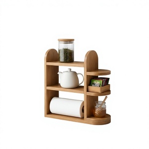 Wooden Three Tier <b>Storage</b> <b>Rack</b> For <b>Kitchen</b> Countertop With Drawer Minimalist Style Standing Type Durable Organization Unit shelf - Product Image 1
