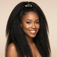 Perruque Lace Front en Cheveux Humains Yaki Kinky Straight, Noir Naturel, Pré-épilée avec Baby Hair, Sans Colle, Vente en Gros pour Femmes Noires