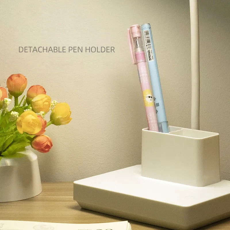 Modern Battery Operated Pen Holder White Desk Light Lamp Adjustable Gooseneck LED Small Desk Lamp for Home Office Bedrooms