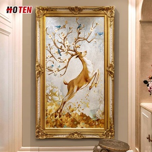 Pittura a olio animale dipinta a mano cervi da salto pittura decorativa pavone arte pittura - Product Image 5