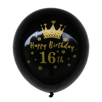 12 Zoll Schwarzer Goldfolien-Kronendruck Latexballon Happy Birthday Ballon für Erwachsene Meilenstein-Geburtstag Jubiläumsfeier