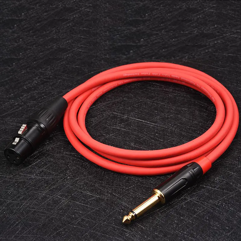 อะแดปเตอร์ไมโครโฟน XLR ตัวเมีย3ขาชุบนิกเกิลสีดำและสีแดงพร้อมสาย6.35มม. 1/4 "Mono Audio ปลั๊กตัวผู้เป็นปลั๊ก3ขา XLR หญิง