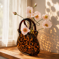 Vase en verre ambré effet écaille de tortue, forme sac à main, avec anse, pour fleurs, décoration vintage pour la maison, centre de table