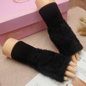 HZS-25049 femmes chaud <span class=keywords><strong>hiver</strong></span> en peluche tricoté demi doigt gants mitaines de poignet pour le ski cyclisme - Product Image 4