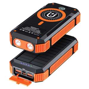 20000 มิลลิแอมป์แบตสำรองพลังงานแสงอาทิตย์ฉุกเฉิน W ไร้สายชาร์จ USB คู่กันน้ำกันฝุ่นกลางแจ้งแบบพกพา - Product Image 1