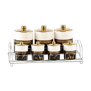 Ensemble de 7 pots à épices en porcelaine au design unique, très demandé, pour la cuisine, avec support métallique - Product Image 6