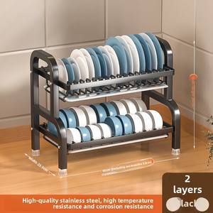 رف المطبخ الأكثر مبيعًا من YOTO رف المطبخ ذو الطبقة المزدوجة من الفولاذ المقاوم للصدأ معدني أسود مقاوم للصدأ أطباق رف تجفيف الأطباق - Product Image 5