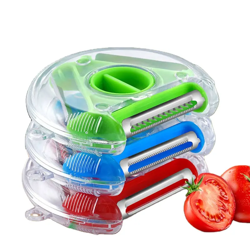 Hot sale 3 IN 1 Rotary Round Vegetable Fruit Peeler Tool Multi- Functional Magic Trio Fruit Peeler With Stainless Steel Blade