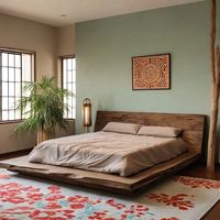 Lit Tatami en Bois Massif d'Orme Vieilli Style Rustique Wabi-Sabi Moderne Nordique-Japonais avec Rangement 18m Lit Double Personnalisable Fabriqué en Chine