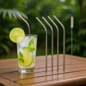 ชุดหลอดดูดน้ำโลหะ MetalTex แบบโค้งงอ 5 ชิ้น พร้อมแปรงทำความสะอาด ทำจากสแตนเลสสตีล ใช้ซ้ำได้ สำหรับค็อกเทลและเครื่องดื่มเย็น - Product Image 3