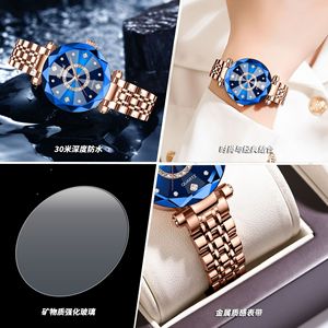 Ocean Heart Starry Sky Multifaceted Glass Stainless Steel Strap Women's Waterproof Quartz Watch Blue Wristwatch Light Luxury - Product Image 4
