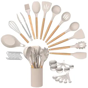 Raybin utensílios de cozinha, conjunto de utensílios de cozinha luxuosos de madeira branca