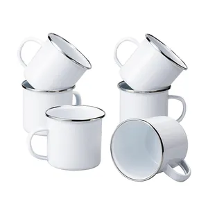 NPOT 12 Ounce Handmade Enamel Mug (6 Pcs) Plain White Mugs DIY Cups Enamel Camping Mug Set of 6