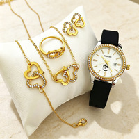 Ensemble de 5 montres pour femmes, montre élégante pour femmes, bracelet, collier, bague, boucles d'oreilles, bracelet en silicone en forme de cœur