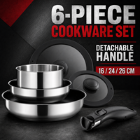Ensemble de casseroles et poêles en acier inoxydable ANMEI OEM, poignées amovibles, empilables pour gagner de la place, idéal pour les petites cuisines, les dortoirs et les appartements