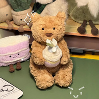 Ours en peluche Jellyca Style avec cupcake, ours brun shaggy doux et moelleux, cadeau romantique pour anniversaire, prêt pour la boutique