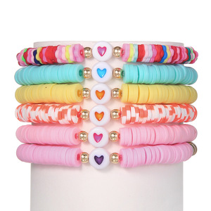 <b>Beaded</b> <b>Bracelet</b> Set 6Pcs Colorful Polymer Clay Heart Women Gift Fashion Jewelry - Product Image 5