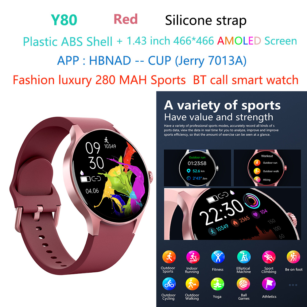 Orologio intelligente di lusso rosso Y80-AMOLED