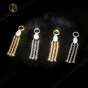 Boucles d'oreilles en titane ASTM F136, chaîne en pierre de lune CZ, pendentif en forme de goutte, bijoux de perçage d'oreille DIY, boucles d'oreilles pendantes, boucles d'oreilles huggie, lobe de l'oreille - Product Image 3