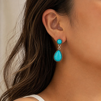 1 Pasang Anting Gantung Turquoise Gaya Bohemian Barat Anting Gantung Warna Perak Vintage untuk Wanita, 5 Model Dijual Terpisah