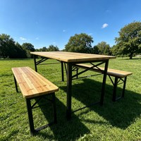 Table à manger pliante moderne en bois massif, ensemble de 3 bancs, portable, pour pique-nique en extérieur, cadre métallique peu encombrant, fabriqué en Chine