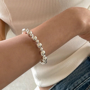 S925 Sterling Silver Round <b>Bead</b> <b>Bracelet</b> Elastic Cord Women's Simple Layered Jewelry Everyday Wear - Product Image 1
