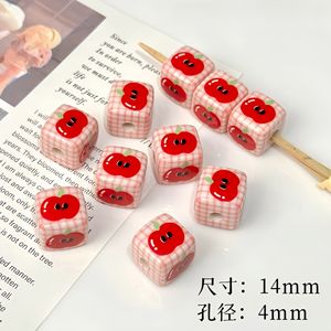 Cuentas Sueltas Cuadradas de Acrílico Lucite de 14mm con Diseño de Manzana Pintado a Mano, Estilo Caricatura, para Fabricación de Joyas, Color Imagen, Venta al por Mayor - Product Image 5