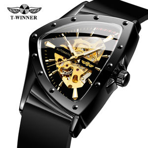 Montre Mécanique Squelette de Luxe pour Homme Marque Winner, Bracelet en Gel de Silice, Montre-Bracelet Triangulaire - Product Image 1