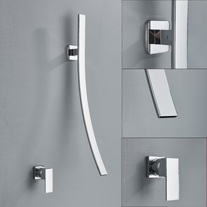 Robinet de lavabo mural à bec cascade en chrome moderne Rozin, mitigeur à poignée unique, robinet de lavabo encastré pour salle de bain, Torneira - Product Image 3