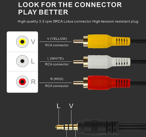 Câble audio vidéo stéréo AUX 3,5 mm mâle vers 3 RCA mâle pour smartphones, MP3, tablettes, enceintes, home cinéma - 3,5 mm droit 1 m - Product Image 4
