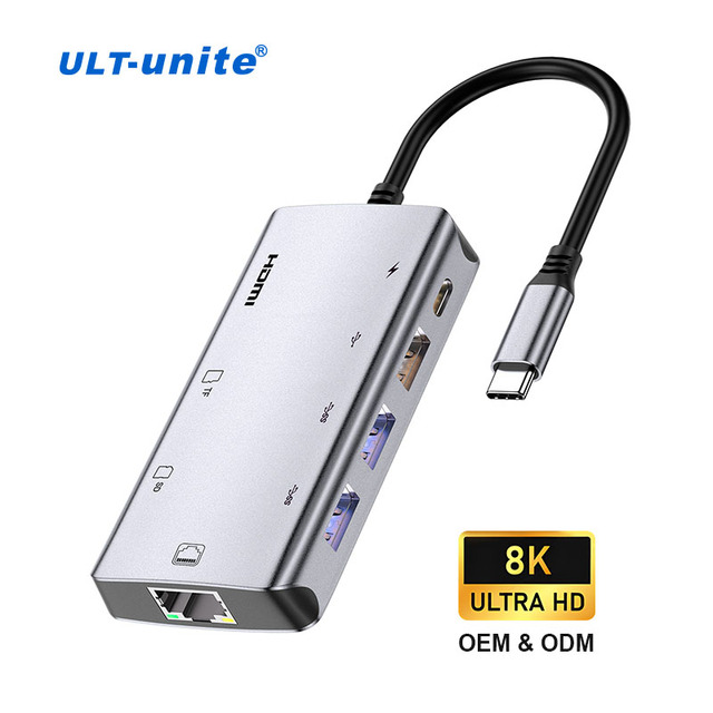 ULT-unite 8 in 1 Hubs USB Type C to Gigabit Ethernet 8K HDMI SD TF Card Reader USB a Port USB C