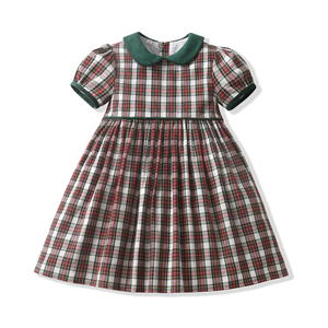 Tartan natalizio per bambini con colletto ribollito a maniche corte per le vacanze ogni giorno vestiti da bambina per bambini di 2 anni - Product Image 1