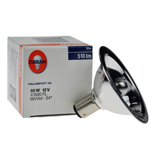 <span class=keywords><strong>Halospot</strong></span> <span class=keywords><strong>70</strong></span> 41990FL 12V50W 24. หลอดไฟอลูมิเนียมสะท้อนแสง BA15d - Product Image 1