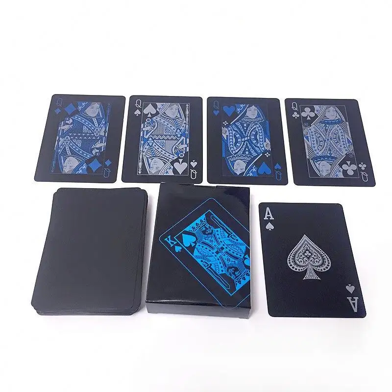 2024 qualité étanche PVC plastique cartes à jouer ensemble tendance 54 pièces Deck Poker classique tours de magie outil pur noir magique boîte-pack