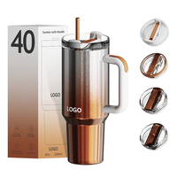 Gobelets isothermes personnalisés avec logo, 20, 30, 40 oz, avec paille rabattable et poignée, en acier inoxydable, isolation sous vide, vente en gros