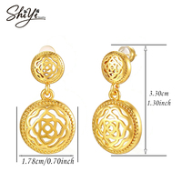 Pendientes Colgantes de Rosa, Chapados en Oro de 14K, Antideslustre, Flor Hueca, Estilo Vintage, Joyería Personalizada al por Mayor Shiyi